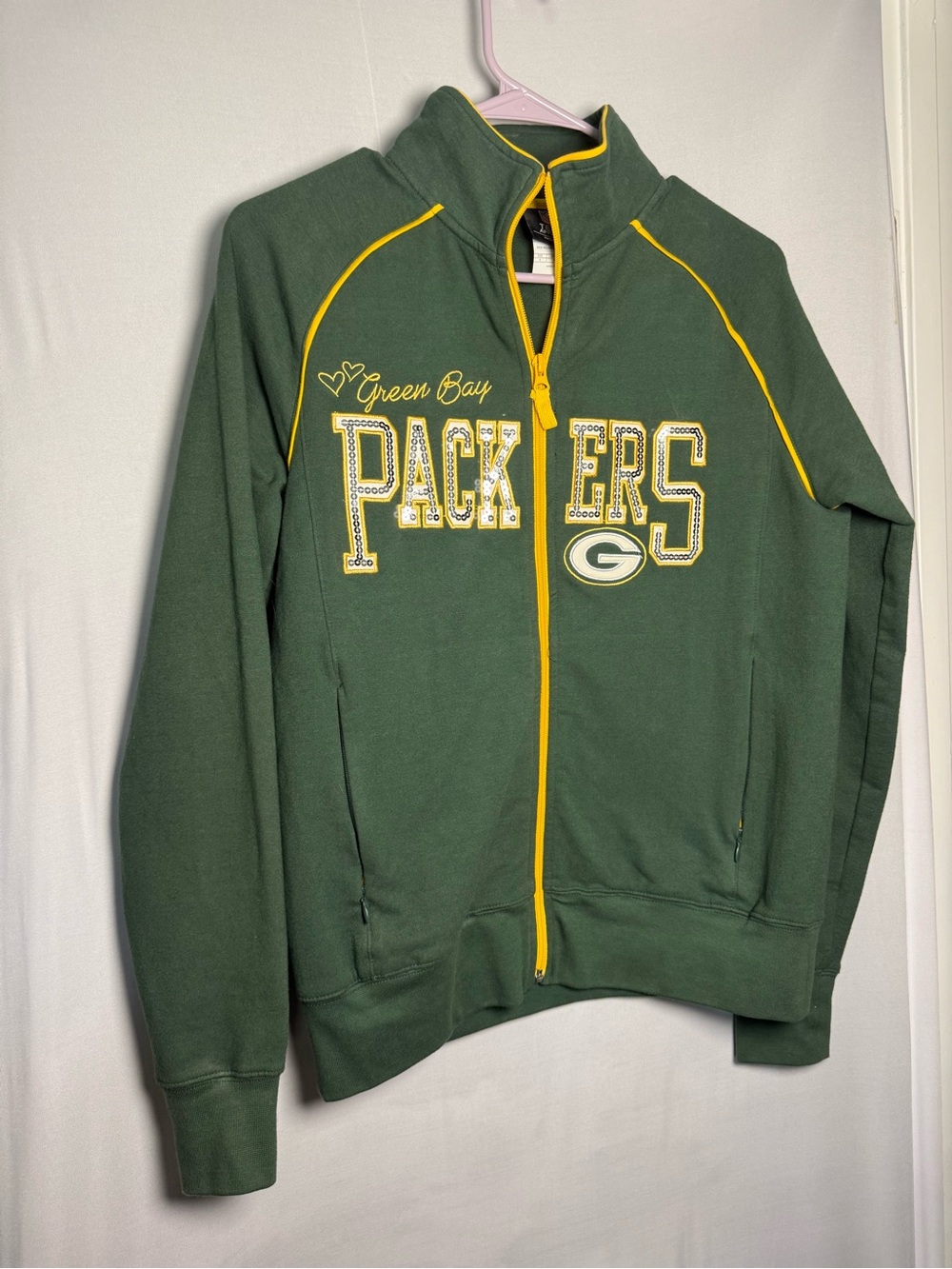 NFL Green Bay Packers Green Full-Zip Jacket with Yellow Trim - Picture 2 of 7